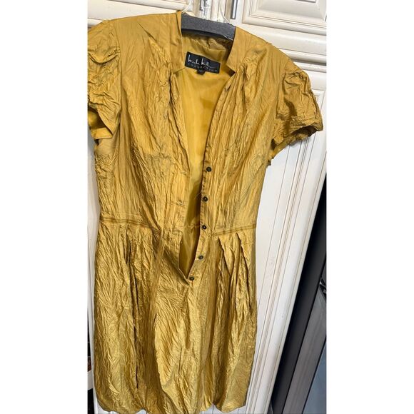 Nicole Miller Collection Womens Half Button Front Crinkle Sheath Dress Gold Sz 6 - Picture 7 of 7